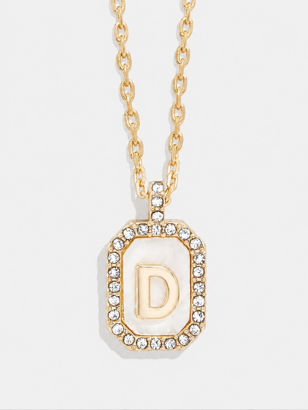 NWT BaubleBar Gold Mother of Pearl Initial D Necklace CZ Pavé Pendant Preppy CC